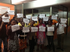 Some of the World Vision Uganda staff pose for a photograph in appreciation of the Canadian Government 